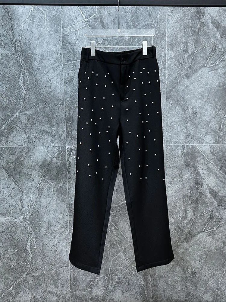 

Premium Diamond Embedded Straight Leg Suit Pants Men's Casual Drapey Sle Trendy Brand 2024 New Cool Youth Faion