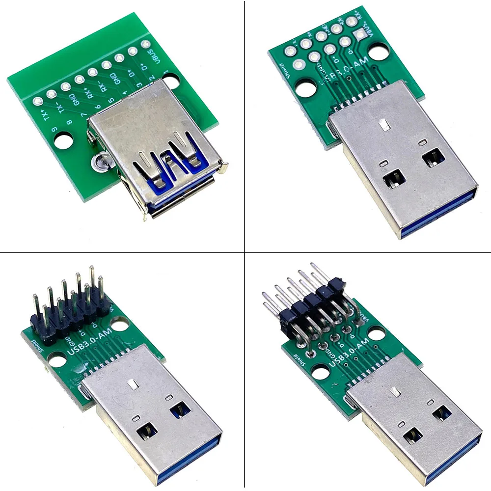 USB 3.0 male adapter board Straight/Bent needle DIY 2.54 in-line soldered 9-pin male interface 3.0 male high-speed transmission