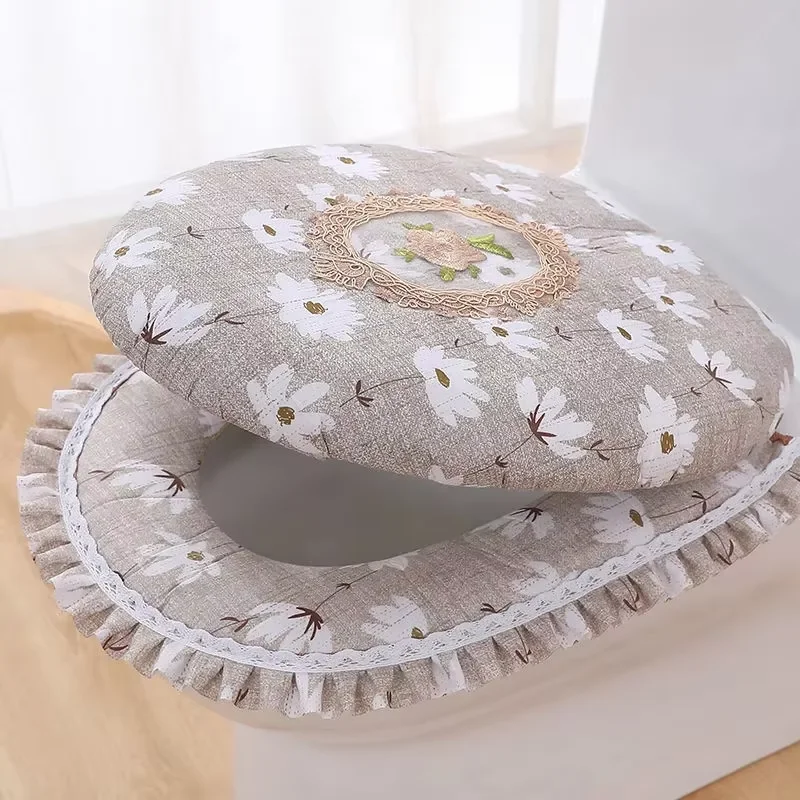 Household Bathroom Soft Skin-friendly Toilet Pad Small Fresh Flower Pattern Toilet Seat Cushion Cute Lace Toilet Pads 2 Pcs/Set