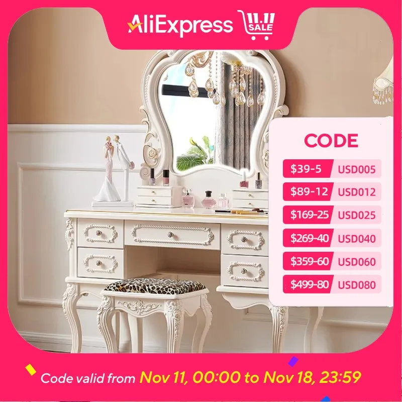 

Girls Modern Dressing Table Bedroom European Luxury Drawers Dressing Table Storage Nordic Coiffeuse De Chambre Salon Furniture