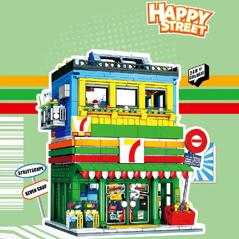 

MOC освещение, модель известного удобного магазина, креативные строительные блоки в сборе, украшение «сделай сам», детская игрушка, подарочный набор, 1263 шт.