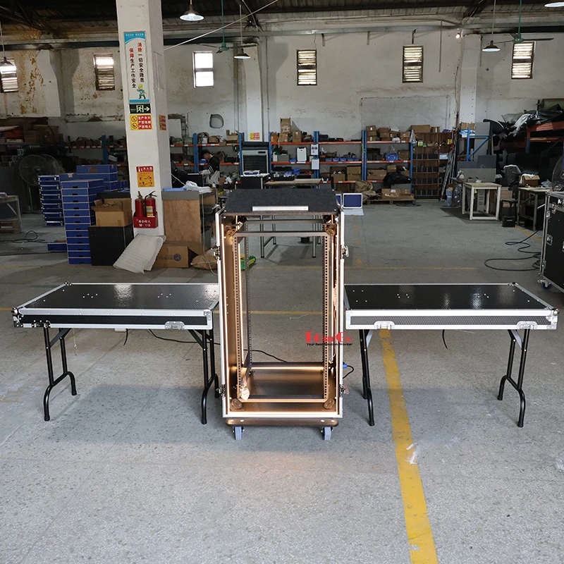 20U (20 Space) PA/DJ Shock Mount Rack/Road ATA Case With Work Bench and LED Rope Light