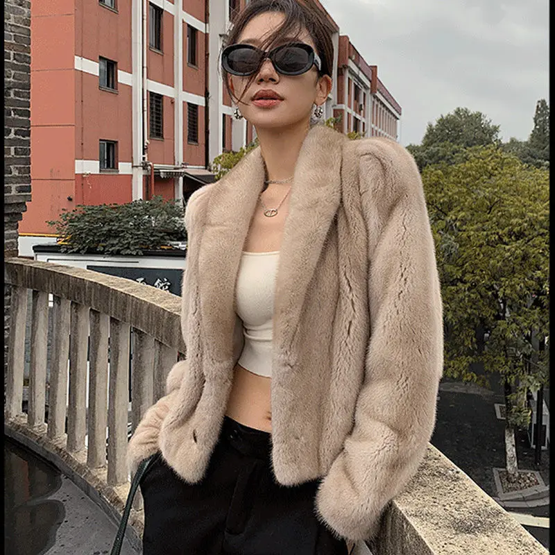

2025 Trendy Faux Mink Fur Coat Women Short Cropped Youthful Stylish Winter Jacket