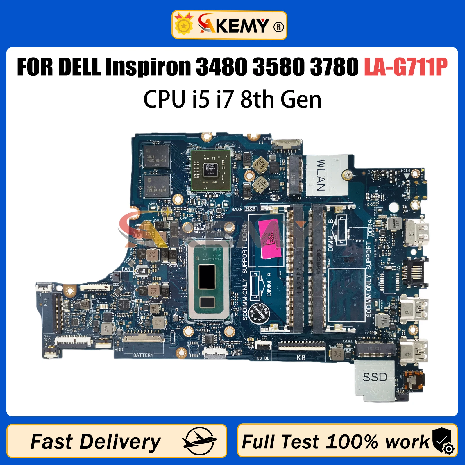 AKEMY LA-G711P Laptop Motherboard For Dell Inspiron Vostro 3480 3580 3780 CN-0N2PHY 0CX07X Mainboard with I5 I7 8th CPU Gen