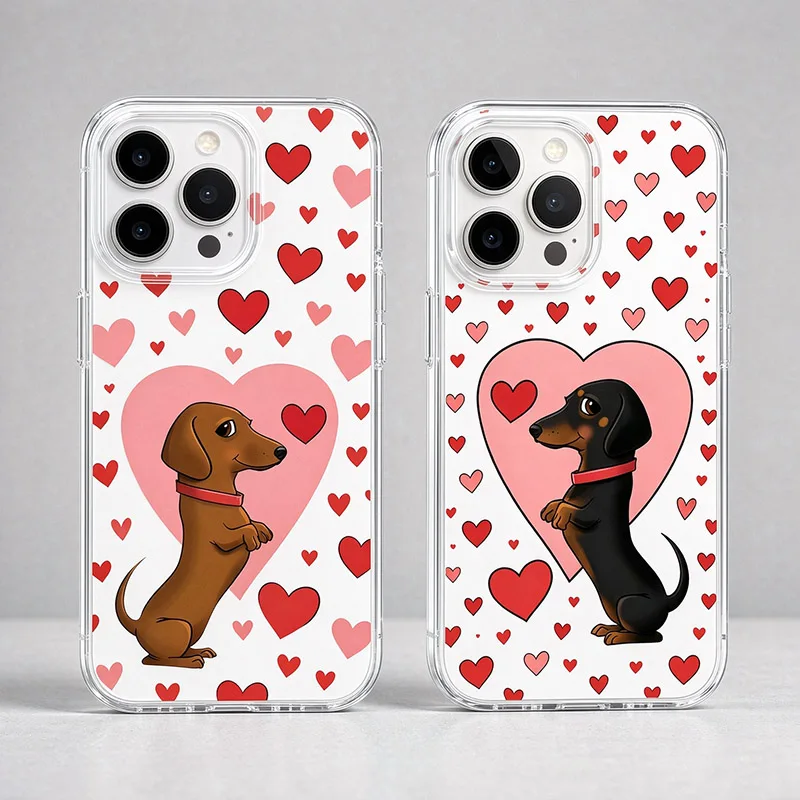 Dachshund Love Heart Clear Phone Case for OnePlus 9RT 10R 10PRO 12 13R 13T 15 ACE 2 3 ACE3 NORD NORD2 5 CE CE2 CE5 Case