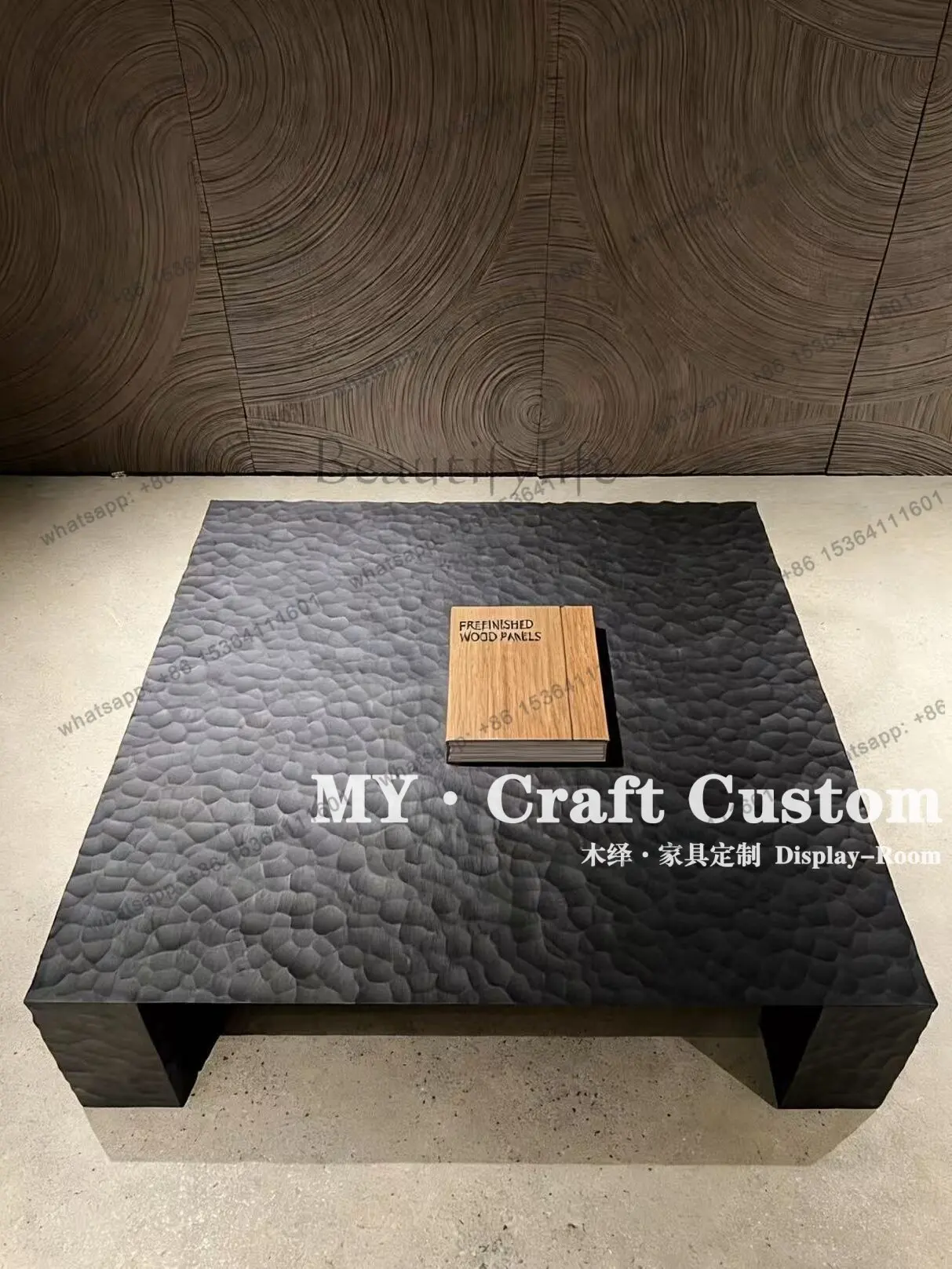 Medieval black hammer pattern retro solid wood coffee table square table
