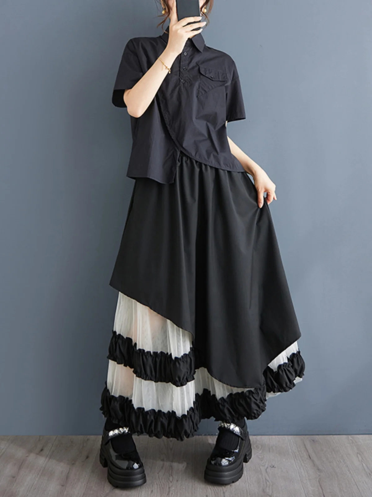 Faionable Color Blo Me Gonna longuette a trapezio Vita alta Design dimagrante Taglie forti Abbigliamento da donna Casual Pendolarismo Sle