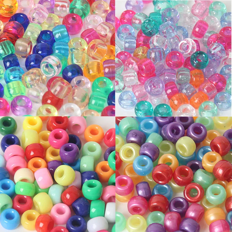 100PCS 6x9mm Mixed Large Hole Transparent Bucket Beads Handmade DIY Bracelet Accessories Loose Bead Pony Dirty Braid Wig Beading