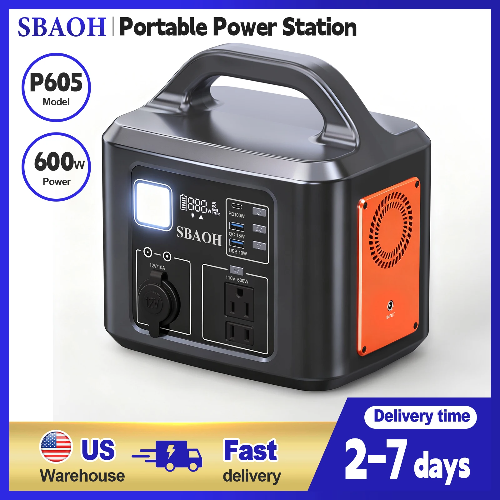 

SBAOH 600W Power Station,538.7Wh 145600mAh Solar Generator for Outdoor Camping, Home Backup,Power Outages,(No Solar Panel)
