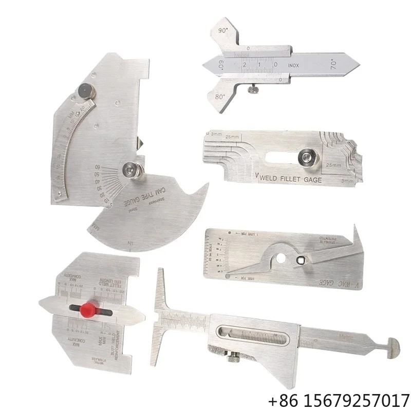 6PCS Welding Gauge Weld Inspection Gage Weld Seam Bead/Fillet/Crown Test Ulnar Ruler Degree Angle Measure Kits