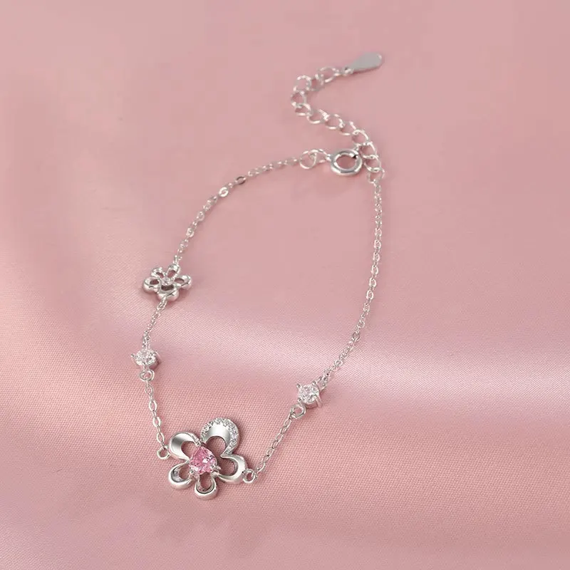 100% 925 Sterling Silver Zircon Flower Bracelet for Women Girl Hollow Out Heart Geometric Design Jewelry Party Gift Dropshipping