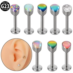 1PC 16g Titanium Labret Water Drop Helix Earring Studs Cartilage Flatback Stud Drop Opal Monroe Lip Piercing Body Jewelry