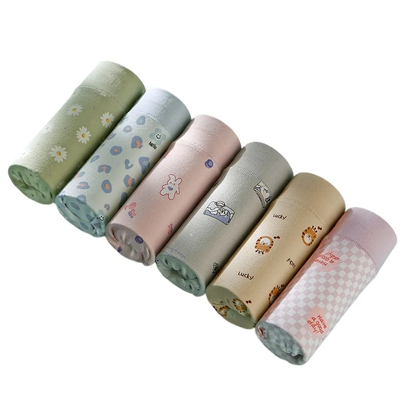 

4Pcs Pure Cotton Women's Underwear Mid-waist Underwear Women's Pure Cotton Printed Cute Briefs Женские Трусы Panties Women