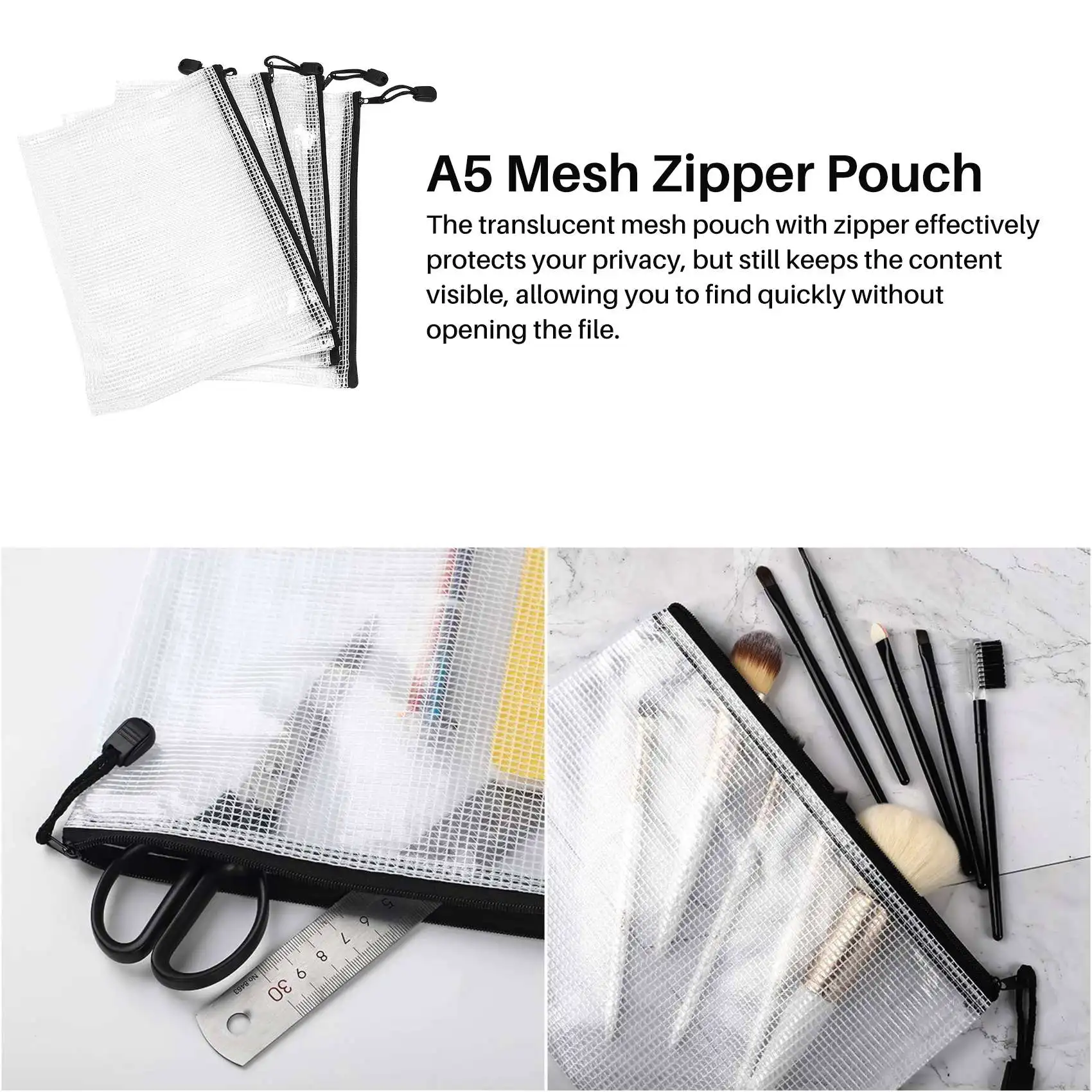 18 Pack A5 Mesh Zipper Pouch,Zipper File Bags, Storage Bags for School Office Supplies and Travel