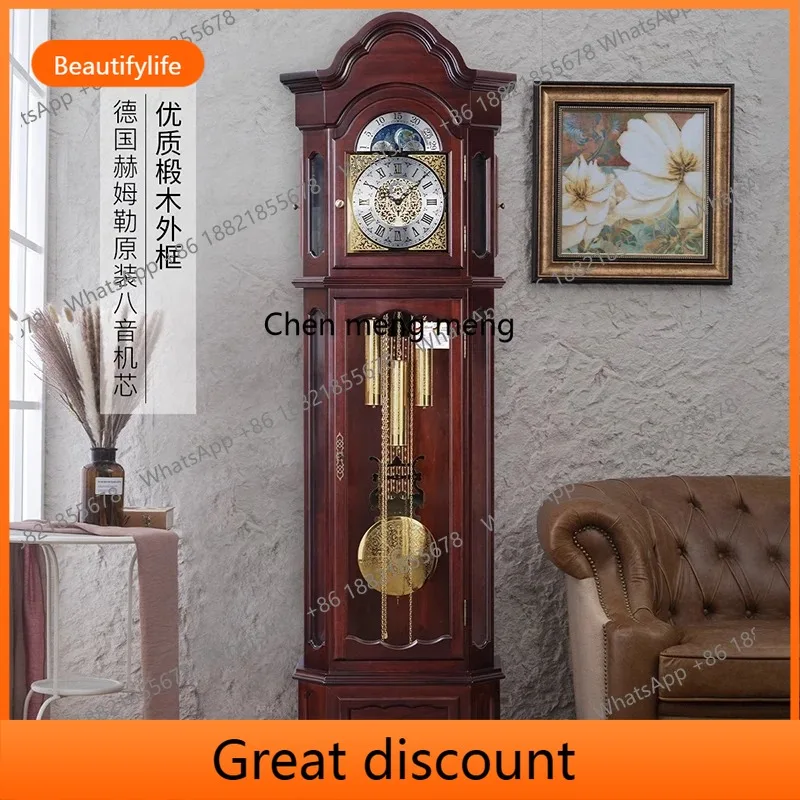 M02 Solid wood floor clock mechanical retro living room European pendulum clock German Helmler movement standing clock