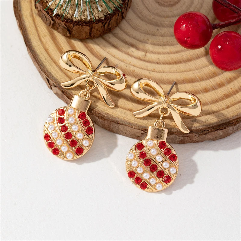Neue trendige exquisite Weihnachts-Glühbirnen-Ohrhänger für Frauen, einfache Strass-Schleifenohrringe, Weihnachtsfeier-Schmuckgeschenke. – Detail 4