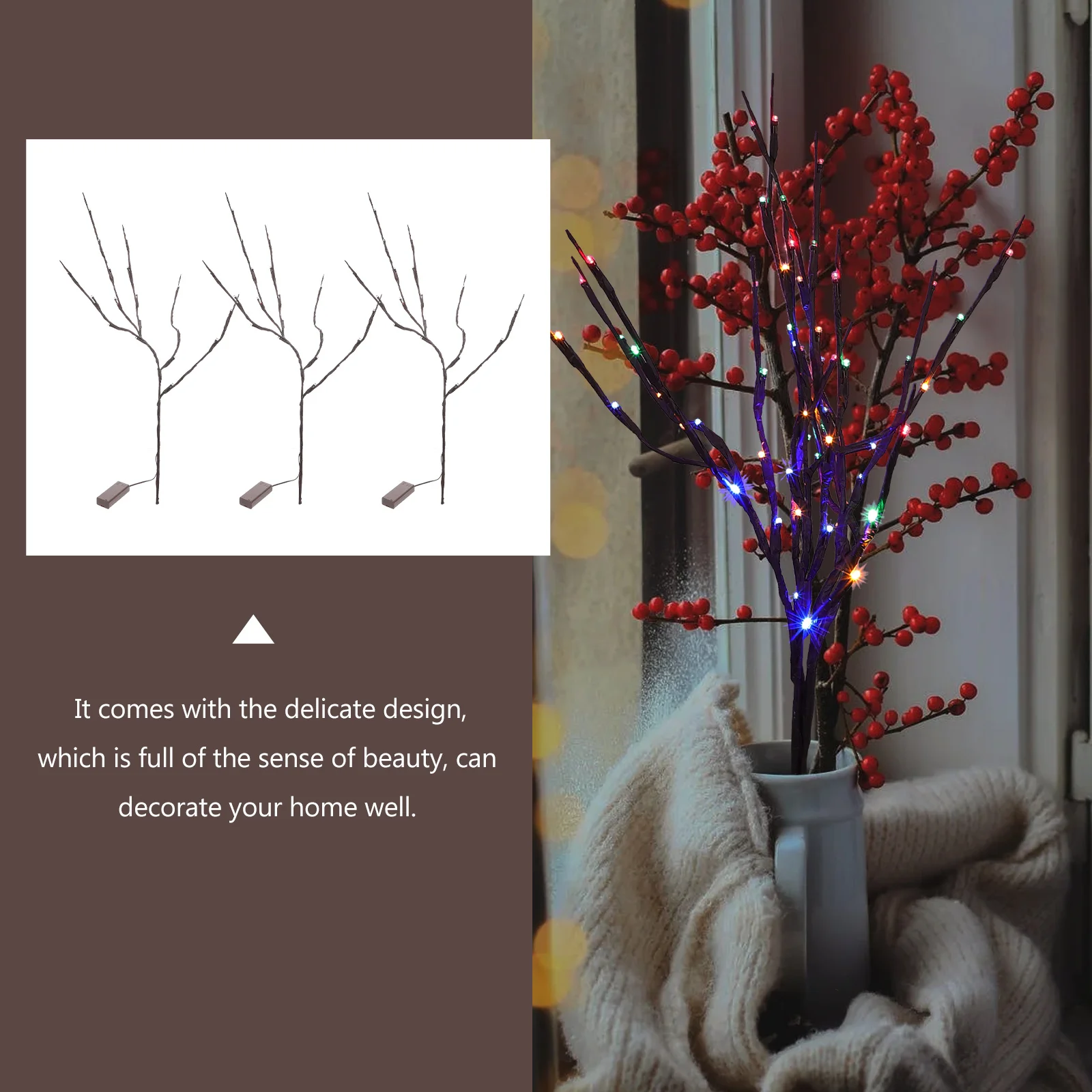 3 Piezas de Luces LED Decorativas con Forma de Rama, Lámpara de Noche para Dormitorio, Ramas LED Cálidas, Lámpara de Rama Alimentada