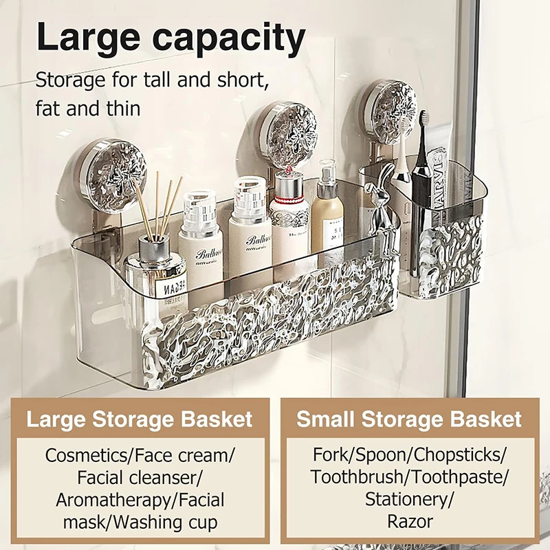 Suction Cup Shelf Suction Cup Storage Rack for Shower Light Luxury Style Glacier Pattern Suction Cup Shelf Bathroom No-Drilling