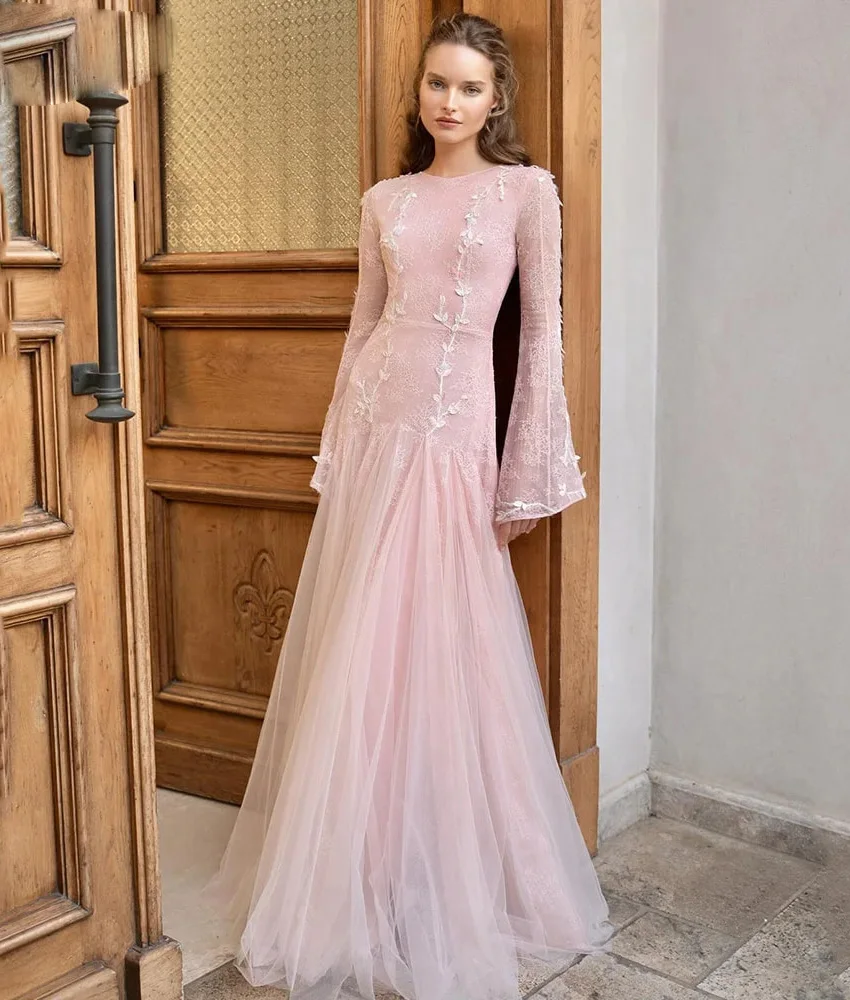 

Изысканное вечернее платье MCDV из тюля и кружева с 3D-цветами, в стиле русалка, с вырезом O-образной формы, длинными рукавами и длиной в пол, для выпускного вечера