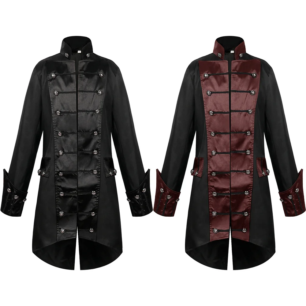 

Men's Gothic Steampunk Pirate Jacket Medieval Victorian Retro Vikings Gentleman Disguise Show Halloween Double Breasted Coat