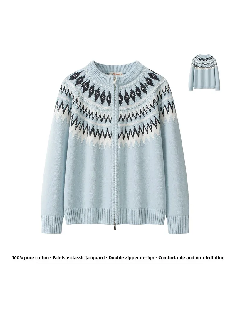 

Ladies 00% Cotton Knitwear Jaet round Ne Loose Casual Anti-Ball Nordic Pattern Embroidery Sweater Fem Fair Isle