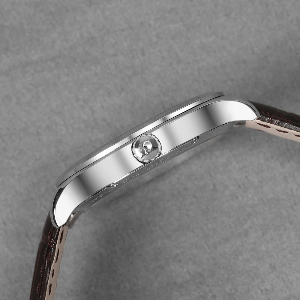 BODERRY, relojes de lujo para hombre, reloj automático, reloj de pulsera mecánico, resistente al agua hasta 50m, correa de cuero con espejo de zafiro, Rotor pequeño