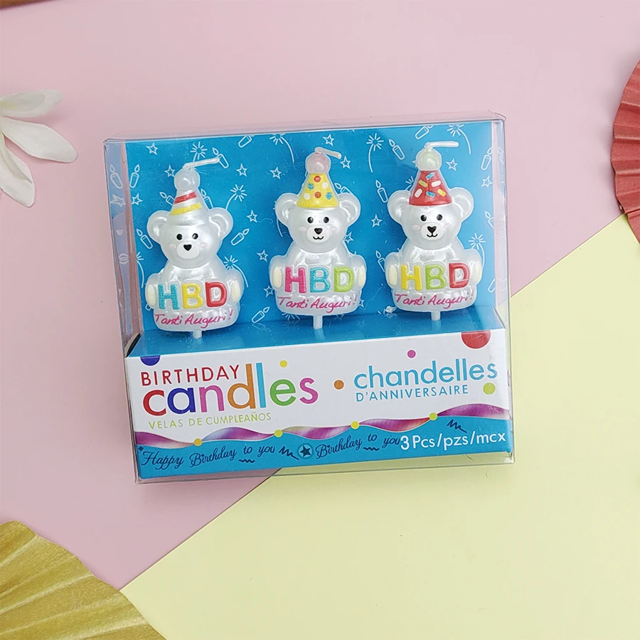 3PCS Cartoon Eis Geschenk Box Alles Gute Zum Geburtstag Bär Kerzen kinder Geburtstag Feier Indoor Kuchen Kerzen – Detail 9