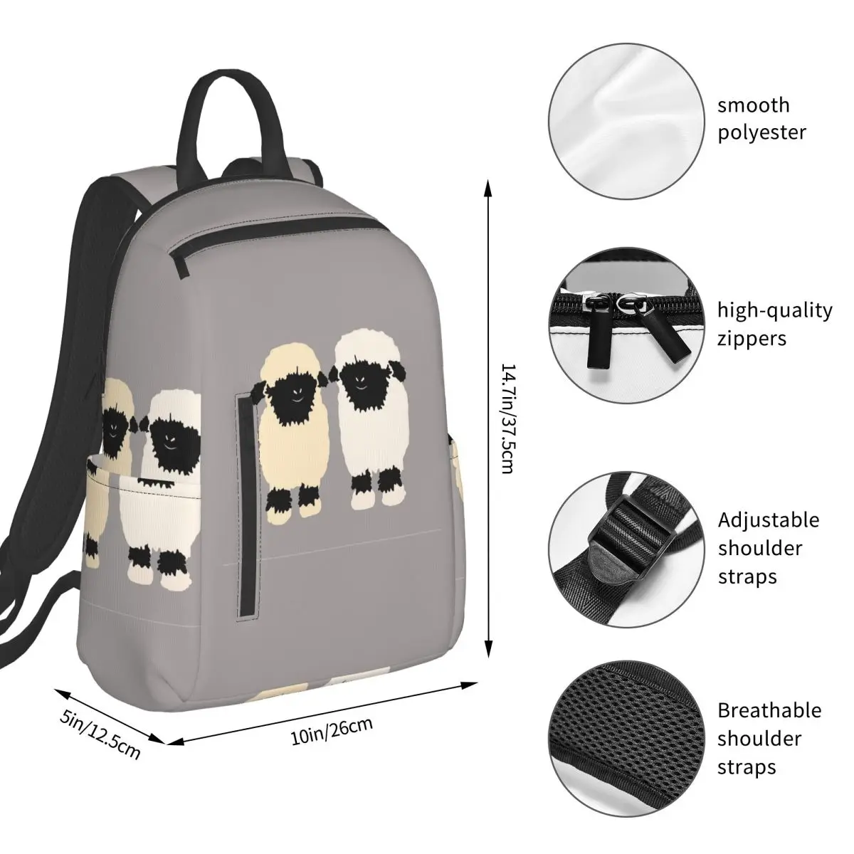 Valais Black Nose Sheep Friends Backpack Student BookBag Boys Girls School Bag Computer Shoulder Bags Men Women