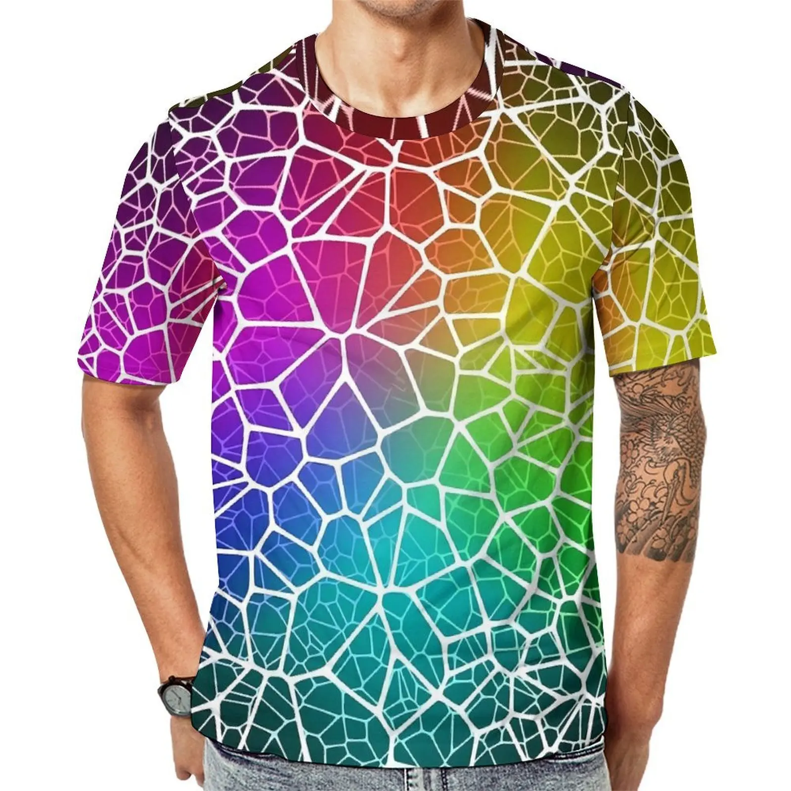 Plus Size T-Shirt Summer Rainbow Shallow Water T Shirts Cracked Surface Funny O Neck Tshirt Man Trendy Custom Tops