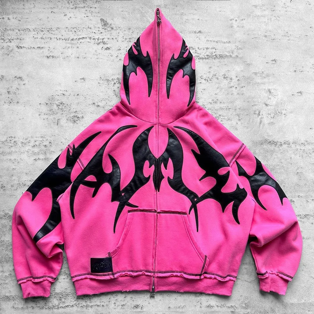 Y2K autumn and winter unisex printed hoodie hip-hop casual street dark punk zipper sweatshirt jacket