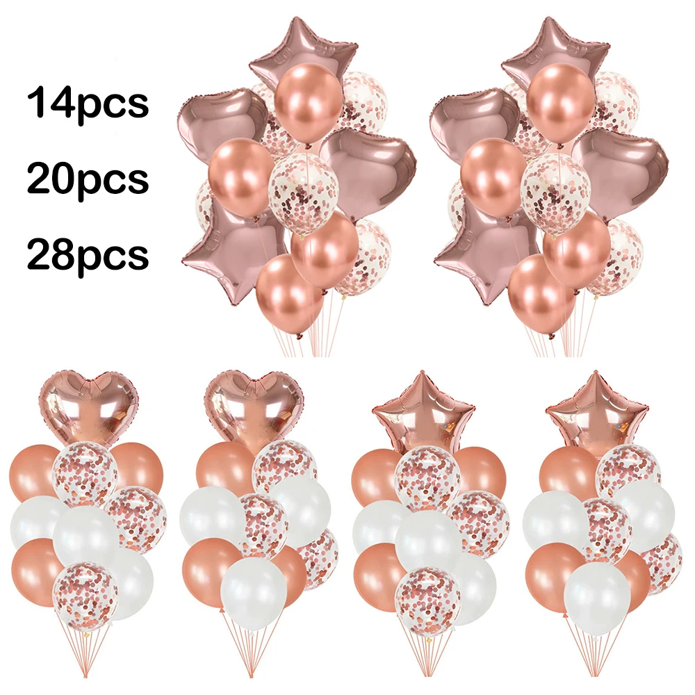 14/20 قطعة بالونات النثار الذهبية الوردية ستار القلب بالونات اللاتكس مجموعة الاطفال الكبار حفلة عيد ميلاد الديكور العروس لوازم الزفاف #1