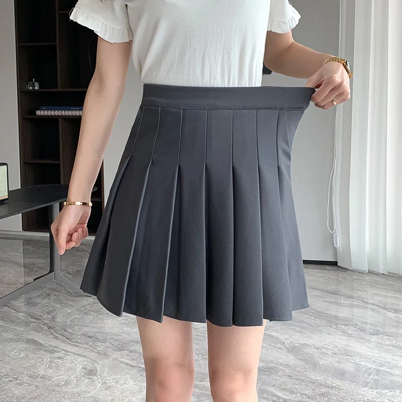 Rimocy Korean Elastic High Waist Pleated Skirt Woman Black Gray Short A-Line Skirts for Women 2025 Summer Jk Uniform Mini Skirt