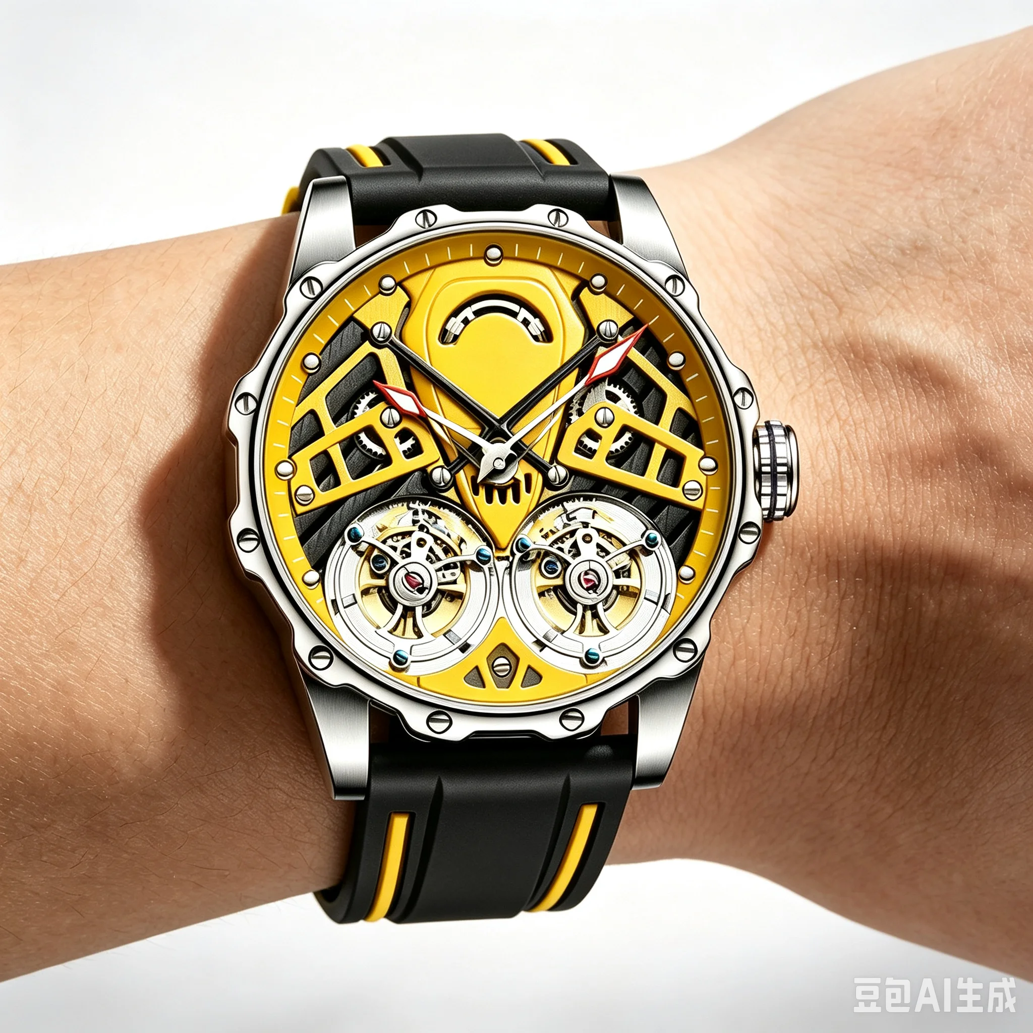 AESOP Men Double Tourbillon Skeleton Mechanical Watch 316L Steel Case Silicone Strap Luminous 3ATM Waterproof Racing Wristwatch