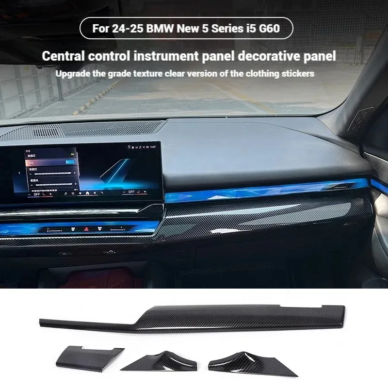 

4pcs ABS Carbon Fiber LHD Car Center Console Trim Panel Cover For BMW 5 Series G60 2024 2025 Interior Decoration Accessories