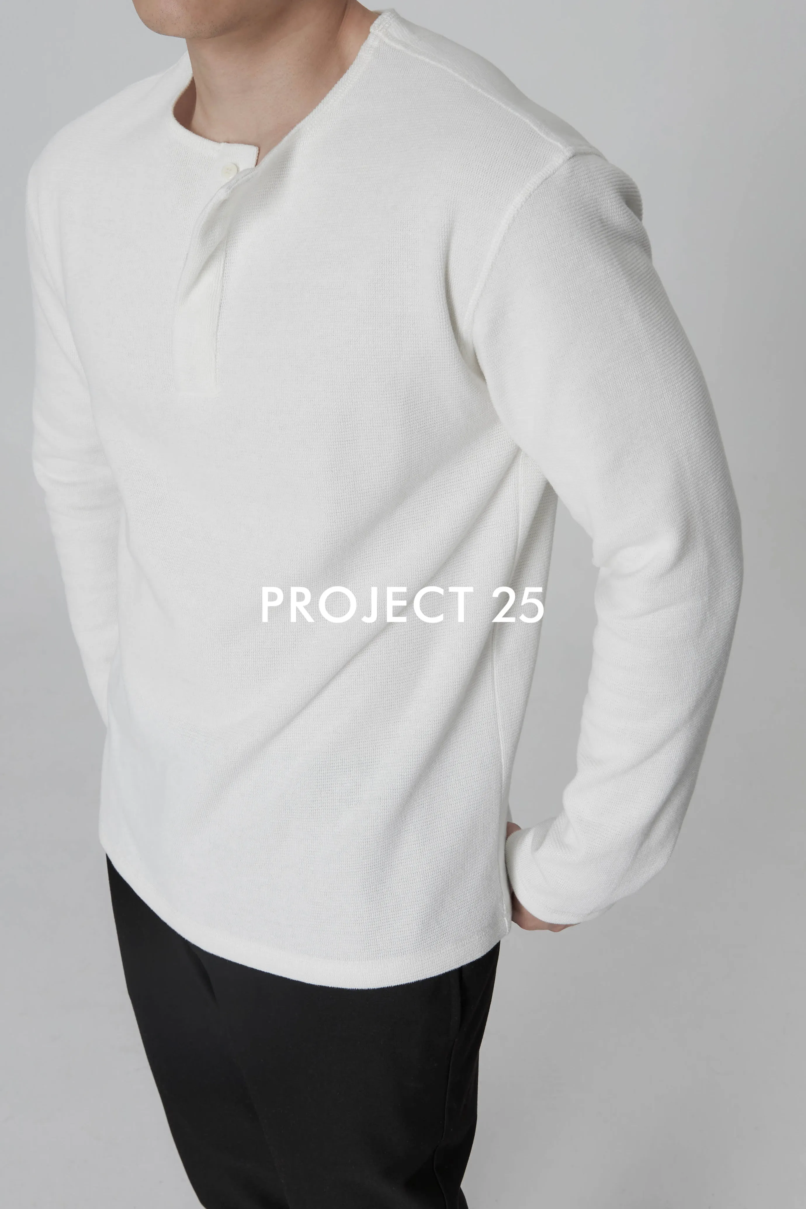 PROJECT 25 Men's Minimalist Henley Long-Sleeve – Mother-of-Pearl Buttons, Relaxed Fit, Casual Commuter Base Layer