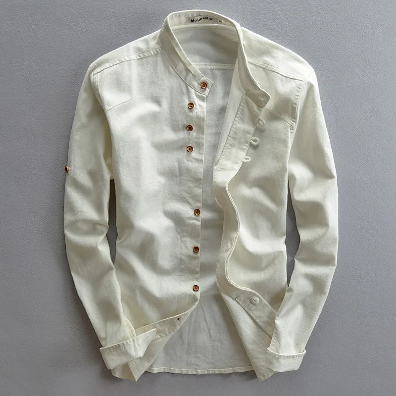 

2026 Casual Linen Shirt Men Chinese Stand Collar Soft Breathable Cotton Blend Autumn Winter Comfort Wear