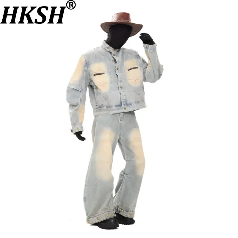HKSH Autumn New Man Punk Deconstructed Design Fashion Retro Elegant Wide Leg Denim Pants Streetwear Loose Jacket Y2K Ins HK10641