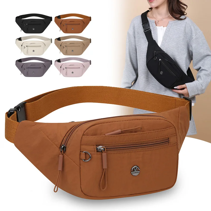Women's Waterproof Nylon Convertible Waist Pack with Adjustable Strap Large Capacity Crossbody Chest Bag for Outdoor Activities