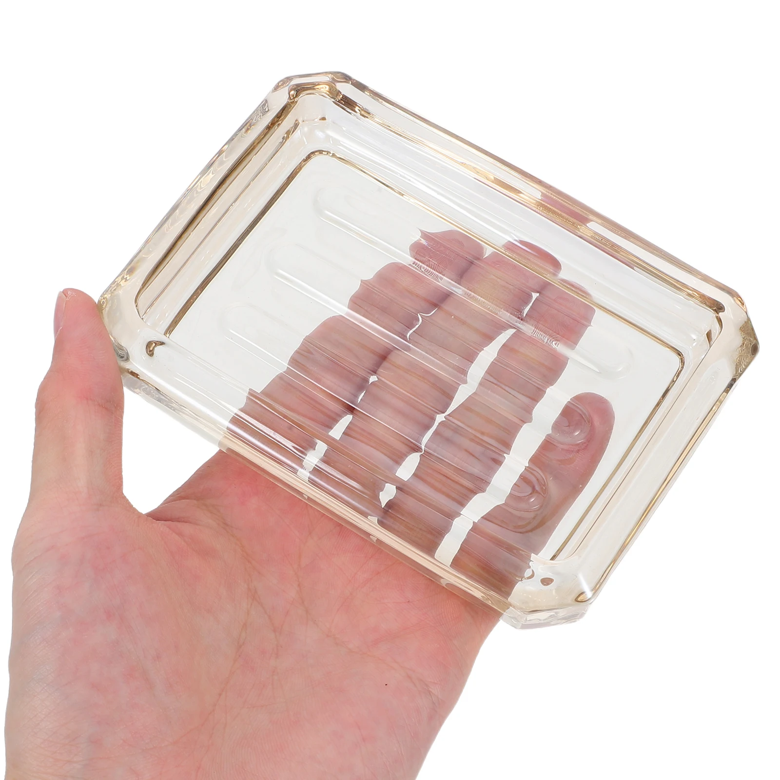 

Transparent Glass Soap Dish Vintage Rectangle Bar Soap Container Non-Slip Surface for Kitchen Bathroom Countertop Storage