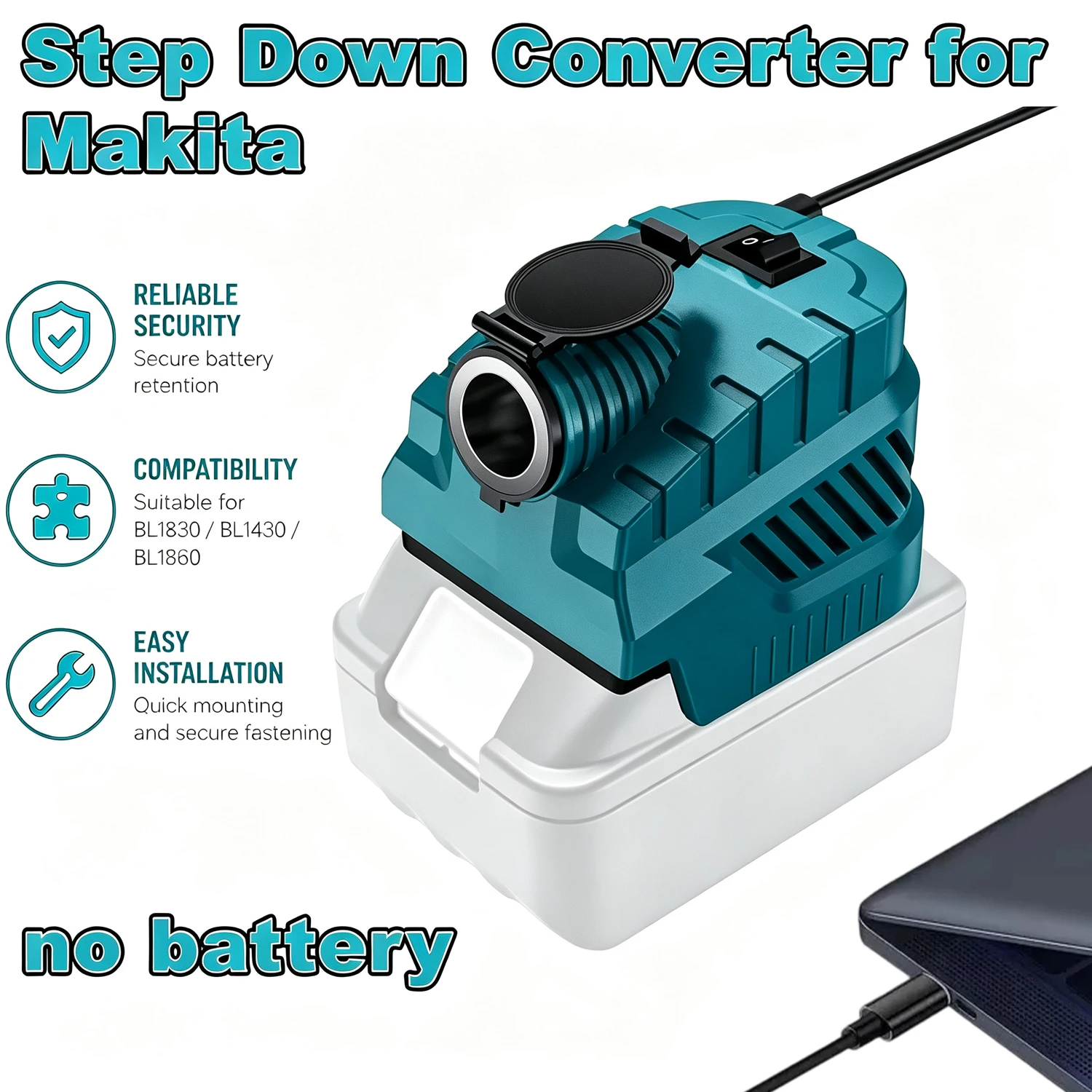 Car/Vehicle Refrigerator Power Supply for Makita/Milwaukee/Dewalt 18 V Battery Cigarette Lighter Interface DC 12V Buck Converter