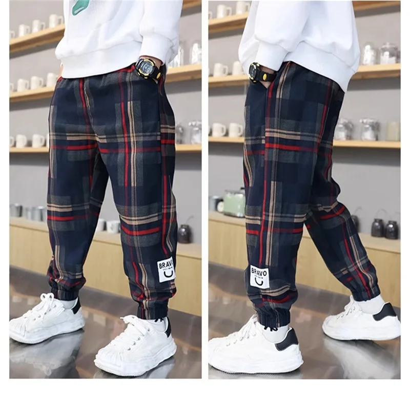 Mode Jungen Plaid Hosen Frühling Herbst Kleinkind Casual Baumwolle Hosen Kinder Lose Jogginghose Für Teenager Kinder Kleidung 4-12Y