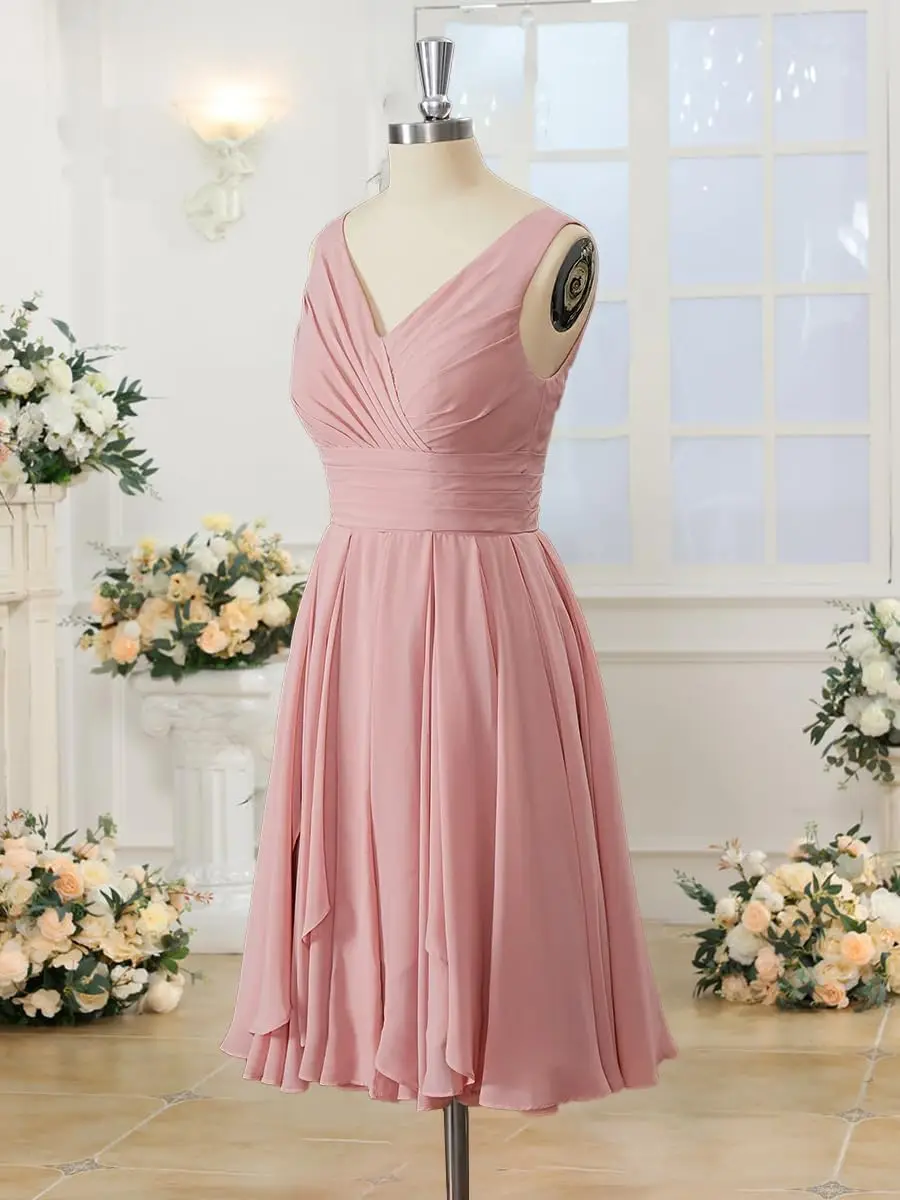 Short Bridesmaid Dresses for Women 2024 A Line Chiffon Formal Evening Gowns with Pockets wedding party fuschia luxurious quality