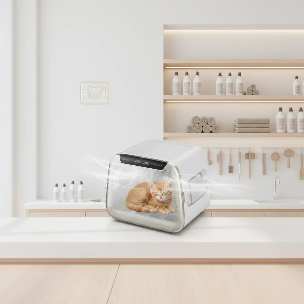 70L Ultra-Quiet Luxury Eco-Friendly Bathroom Pet Drying Box with 360 Airflow for Cat & Dog Grooming
