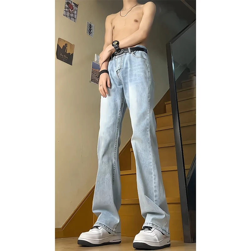 

Ice Blue Men's Jeans Summer Thin High Waist Trendy Brand Pants American Vibe Slim Straight Blade Jeans Straight Leg Jeans