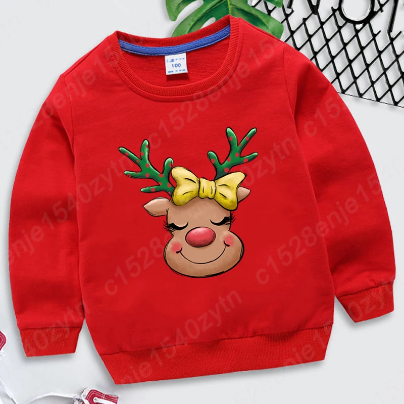 Christmas Reindeer Print Sweatshirt O Neck Tops For Children Boys Girls Pullover Long-sleeved Autumn Casual Solid Color Pullover