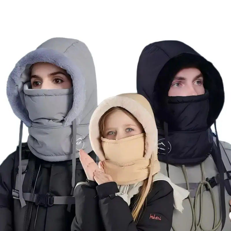 Unisex Plüsch-Sturmhaube Gestrickte Atmungsaktive Winter-Thermo-Fleece Ohrenschutz-Mütze Outdoor Warmer Nackenschal Mit Gesichtsmaske