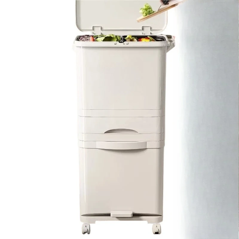 Kitchen Square Wastebasket Double-Layer Sorting Trash Can Press Type Plastic Large Trash Bin with Lid Household Baskets