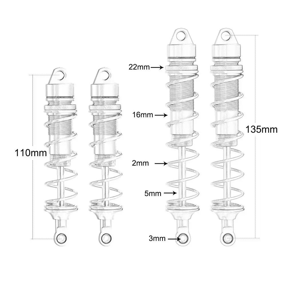 4pcs 110mm 135mm Metal Oil Shock Absorber Damper For ARRMA 6S 1/7 Fireteam 1/8 Kraton Notorious Outcast RC Car Upgrade Parts