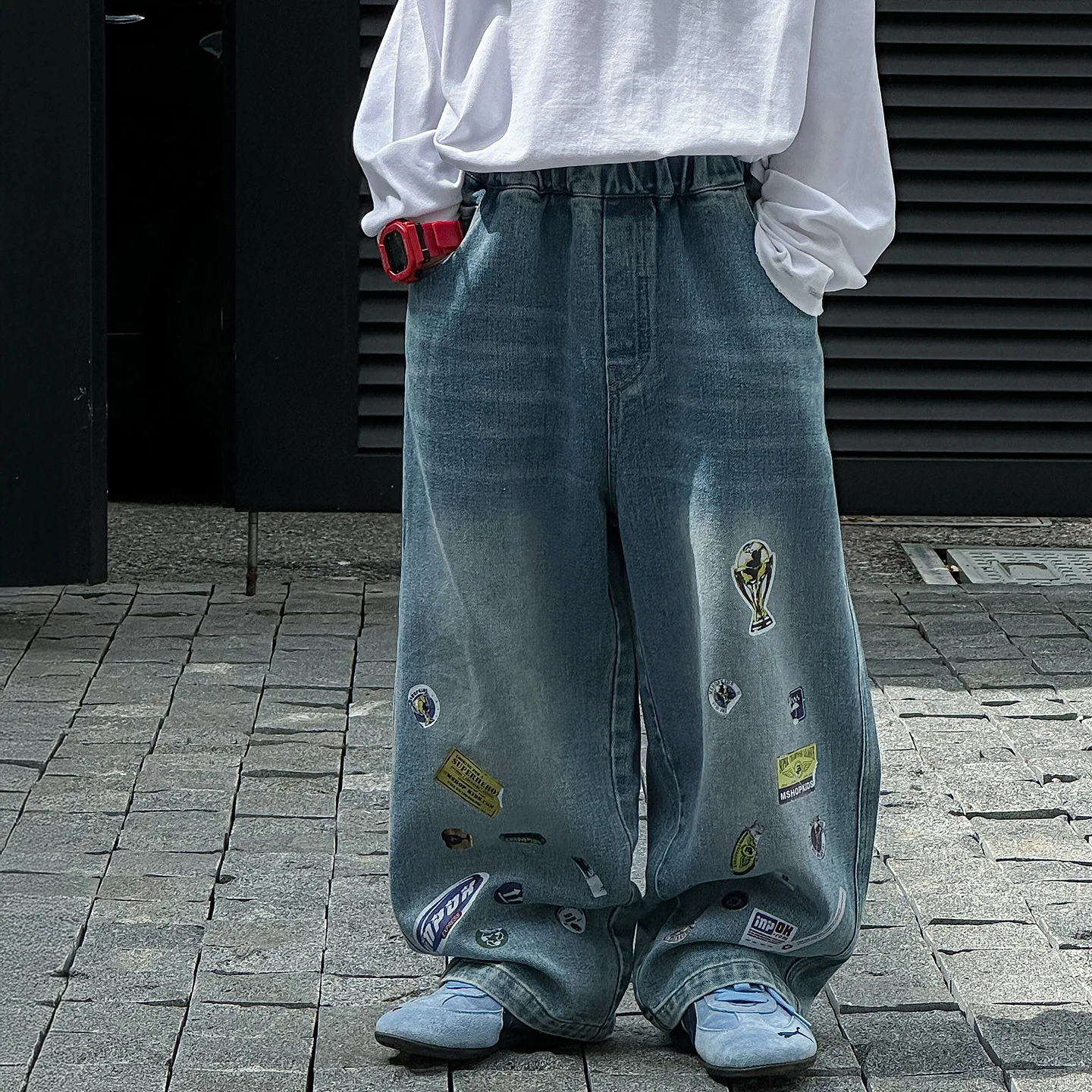 

UNITIM Children Boys Wide Leg Jeans Autumn Cartoon Printed Toddler Kids Boys Casual Loose Trouser Mid Waist 4-8Y Boys Pants