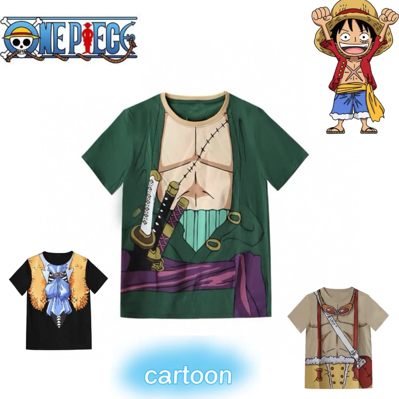 

New One Piece Monkey· D. Luffy Roronoa Zoro Anime Periphery Cartoon T-Shirt Teen Personality Print Comfortable Half-Sleeve Top